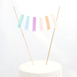 Pastel Rainbow Cake Topper - Neutral Rainbow Flag Cake Bunting - Felt Rainbow Banner - Rainbow Baby Cake Topper