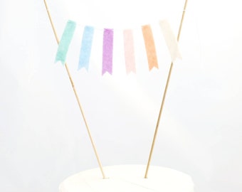 Pastel Rainbow Cake Topper - Neutral Rainbow Flag Cake Bunting - Felt Rainbow Banner - Rainbow Baby Cake Topper