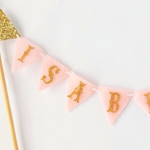 Custom Baby Name Banner Felt Cake Topper Felt Name Cake Bunting Gold Glitter Cake Banner Felt Name Banner image 3