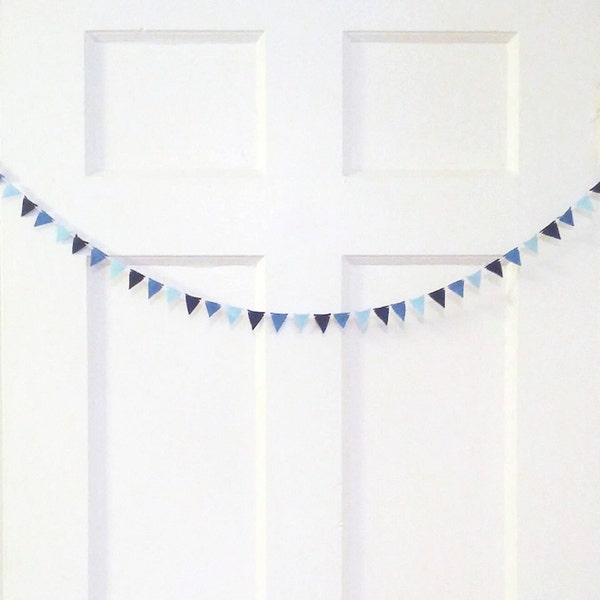 3-12ft Tiny Felt Bunting Ombre - Small Fabric Bunting - Baby Boy Ombre Blue Nursery - Navy Nursery - Party Banner - Blue Baby Shower Decor