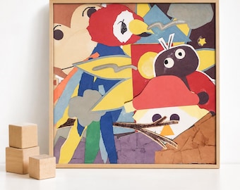 Custom Kids Art Collage – Kindergarten Children's Artwork on Wood Panel