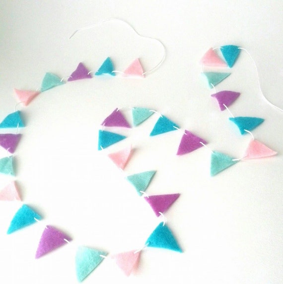 3 -12ft Tiny Felt Bunting - Purple Pink Mint Aqua Fabric Bunting -Spring Bunting Triangle Party Banner - Garden Party Decor Il_570xn