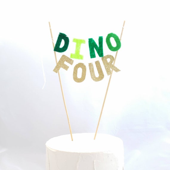 DINO FOUR Cake Topper - Hand Cut Felt Letter Cake Topper - Dinosaur Cake Topper - Two Rex - Three Rex Birthday Cake - Gold Glitter Dinosaur Il_570xn