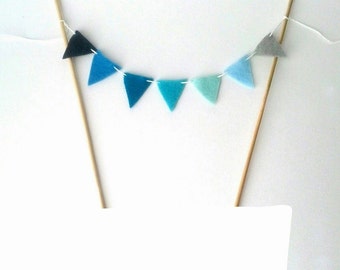 Ombre Blue Cake Bunting - Felt Cake Bunting - Cake Banner - Ombre Blue Cake Garland - Aqua Mint Teal Navy Ombre Cake Topper - Whale Shower