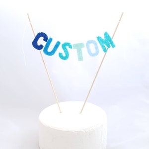 Custom Name Cake Topper Felt Name Banner Felt Cake Topper Felt Letter Cake Aqua Blue Baby Shower Cake Topper Baby Name Cake Banner image 1