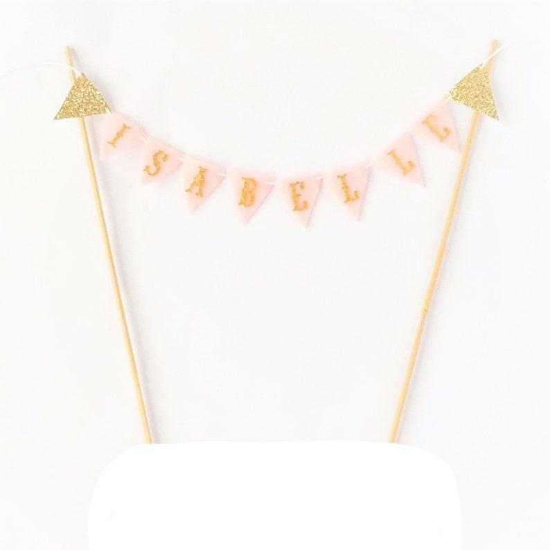 Custom Baby Name Banner Felt Cake Topper Felt Name Cake Bunting Gold Glitter Cake Banner Felt Name Banner image 1