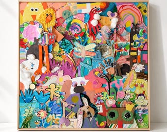 Custom Kids Art Collage – Kindergarten Children's Artwork on Wood Panel