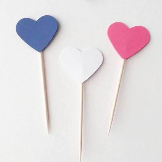 12+ Hot Pink and Navy Cupcake Topper - Girls Nautical Cupcake Heart - Pink Birthday Party Picks Topper Hot Pink and White Cupcake Topper Il_570xn