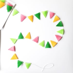 Jungle Party Triangle Banner - Flamingo Party Decor - Tiny Felt Bunting - Summer Pool Party Banner - Green Pink Yellow Garland