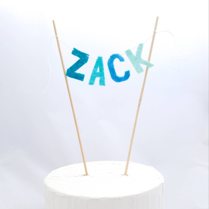 Custom Name Cake Topper Felt Name Banner Felt Cake Topper Felt Letter Cake Aqua Blue Baby Shower Cake Topper Baby Name Cake Banner image 2