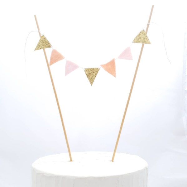 Little Pumpkin Cake Topper - Peach + Pink Cake Bunting - Pastel Cake Bunting - Baby Cake Garland  - Felt Triangle Cake - Princess Peach Cake