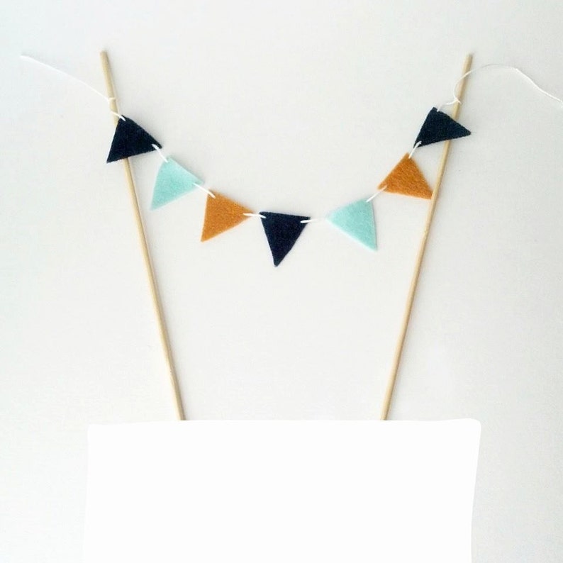 Wild One Cake Banner Navy Blue Cake Bunting Felt Banner Mint Garland Pow Wow Party Decor Boys Cake Topper Baby Shower Mini Garland image 1