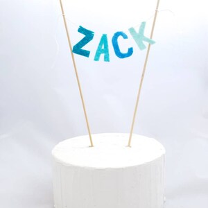 Custom Name Cake Topper Felt Name Banner Felt Cake Topper Felt Letter Cake Aqua Blue Baby Shower Cake Topper Baby Name Cake Banner image 4