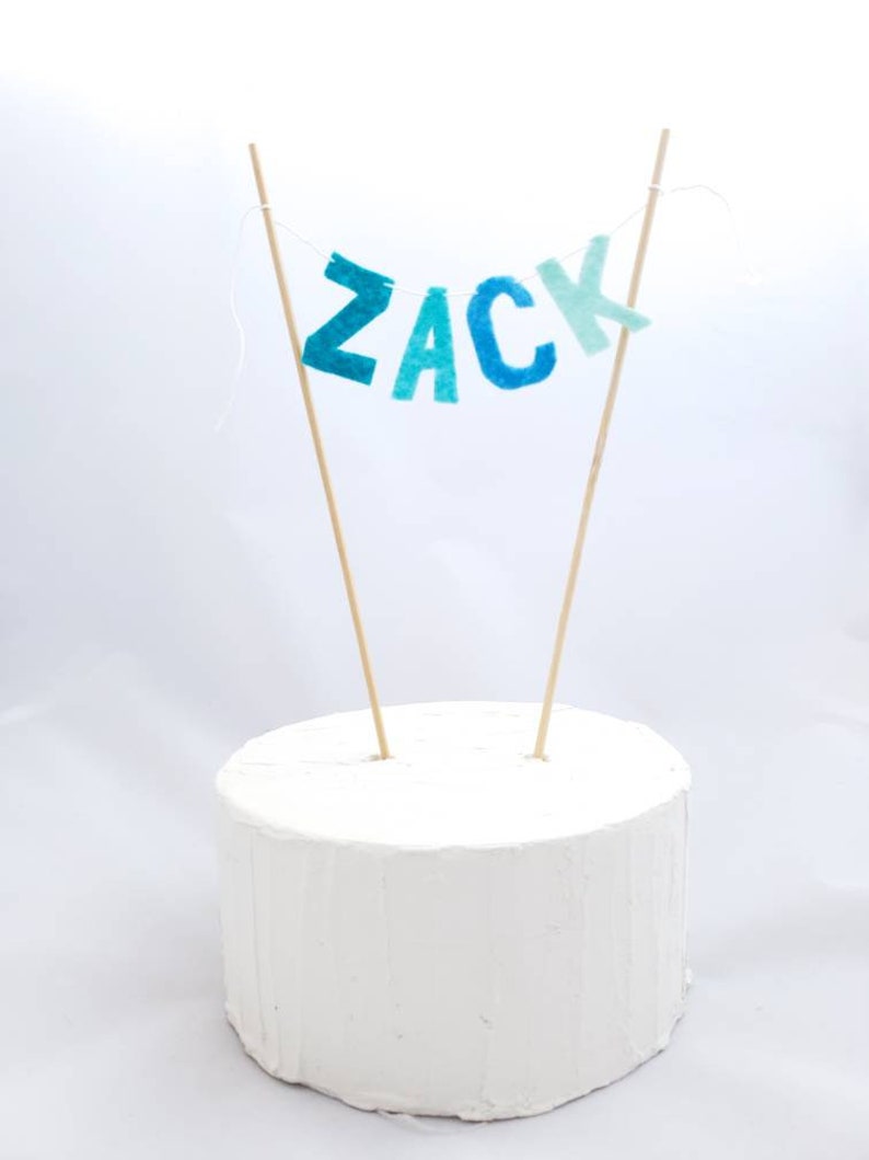 Custom Name Cake Topper Felt Name Banner Felt Cake Topper Felt Letter Cake Aqua Blue Baby Shower Cake Topper Baby Name Cake Banner image 4