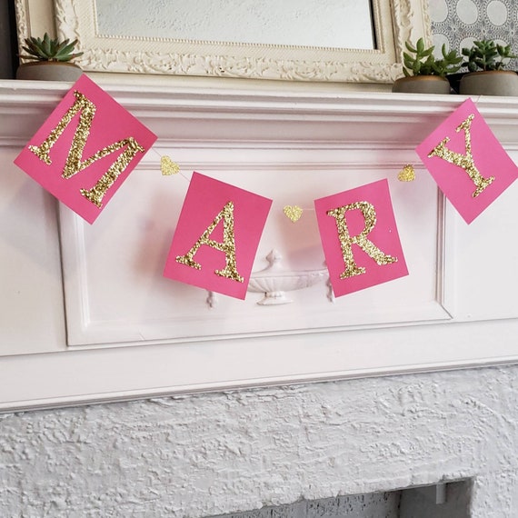 Real Glitter Custom Name Banner Glitter Name Garland Gold Glitter