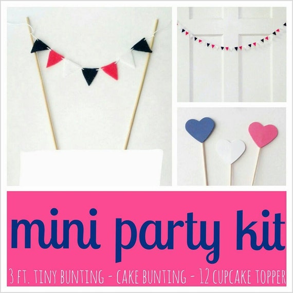 Girls Nautical Birthday - Cake Bunting Felt Bunting Fabric Garland - Pink Navy Heart Cupcake Party Decor - Nautical Cake Topper Smash Cake Il_570xn