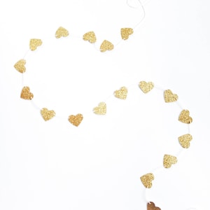 3-12ft. Tiny Gold Heart Banner - Gold Glittery Heart Garland - Gold Heart Bunting - Gold Heart Valentines Day Garland - Gold Valentine Decor