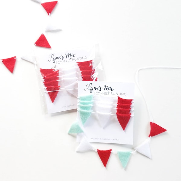 CUSTOM Tiny Felt Bunting  - ANY COLOR Tiny Triangle Garland - Red Green Banner - Fabric Christmas Banner - Custom Fabric Bunting 3-12 ft