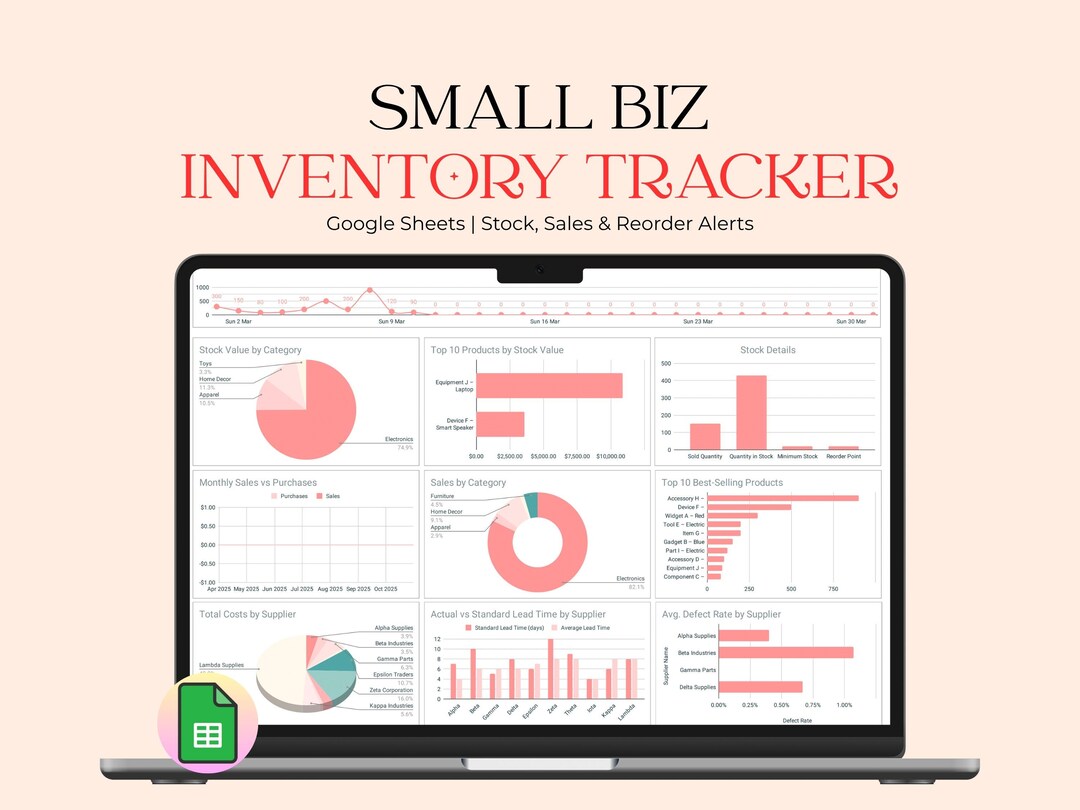 Inventory Tracker Spreadsheet Google Sheets | Stock, Sales & Reorder ...