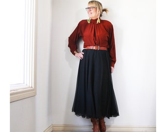 SIZE M - L, midi skirt, vintage, Frank Usher, black, pondhopper remixed