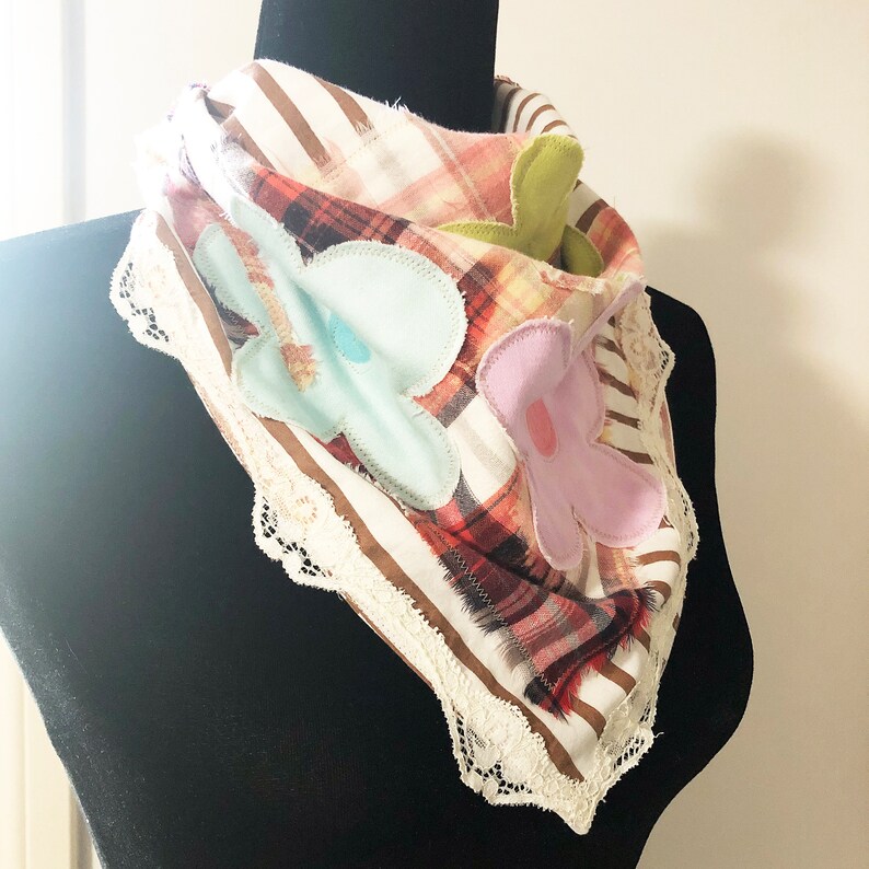 bandana, head scarf, kerchief, necktie, headband, wild rag, artwear, wearable art, upcycled, one of a kind, handmade image 2