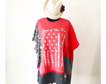 SIZE M - XL, poncho, tunic, handmade, tunic, mashup, USA, boho, handmade, tee, pondhopper remixed