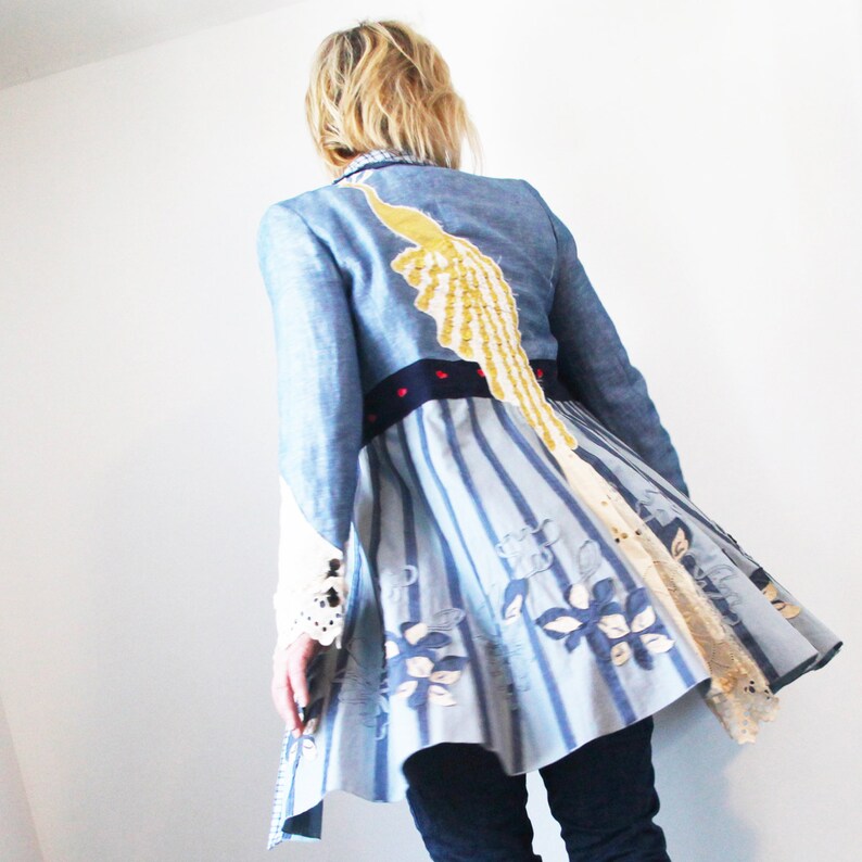 SIZE M, jacket, coat, peacock, applique, artwear, wearable art, upcycled, handmade, one of one, pondhopper remixed image 3