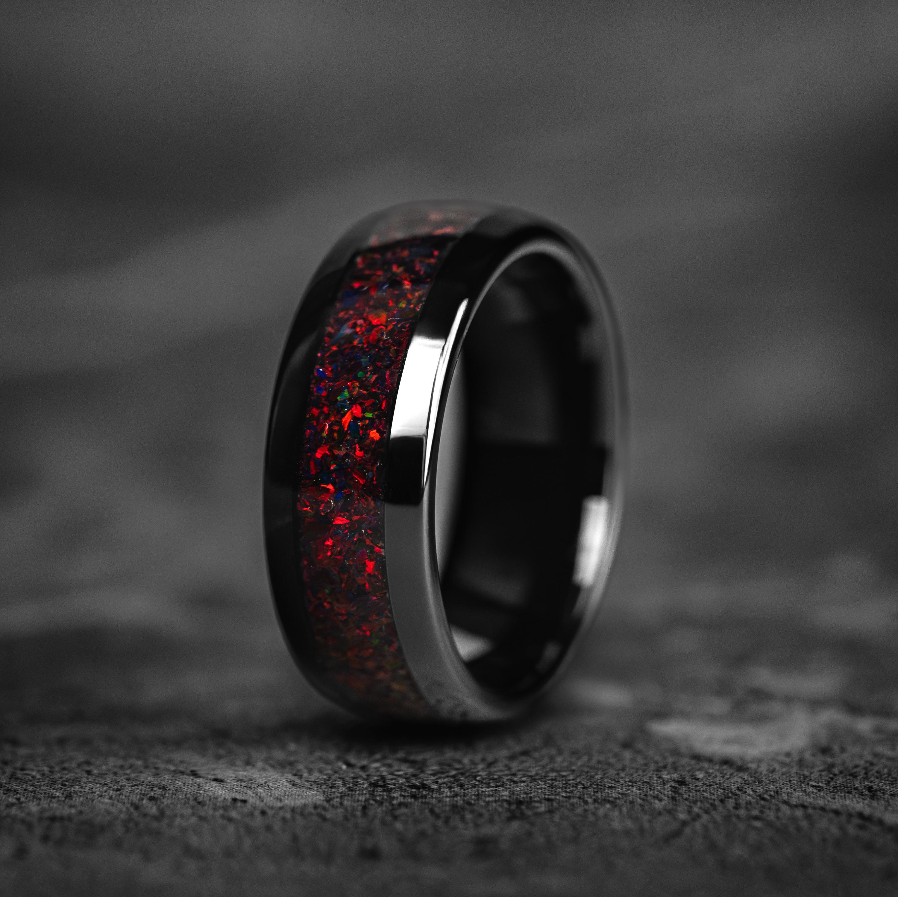 Mens Dark Red Garnet Tungsten Wedding Band, 8mm Black Tungsten Ring Mens Dark Red Garnet Tungsten Wedding Band, 8mm Black Tungsten Ring
