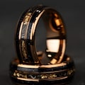 Blue Opal Meteorite Tungsten Ring, 24K Rose Gold Leaf Inlay Mens Wedding Band, Unique Meteorite Promise Ring, Anniversary Gift for Him 8mm