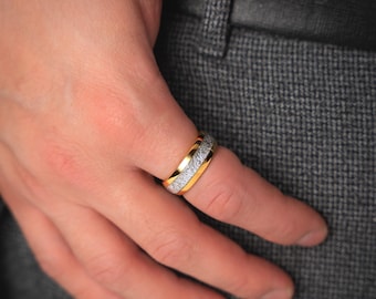Meteorite Inlay Gold Tungsten Ring: 8mm Cosmic Wedding Band