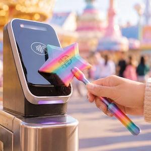 Bacchetta magica personalizzata per pagamenti contactless, porta carte personalizzato, accessorio per stand espositivi, alternativa al portafoglio per pagamenti contactless.