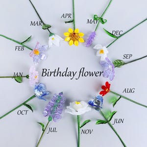 Glass Birth Month Flower Bouquet – Personalized Floral Decor, Birthday Gift