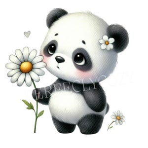 13png Panda und Blumencliparts.