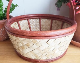 Vintage Basket with Handle Burnt Orange