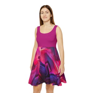 Pink Skater Dress, Flattering Fit and Flare Style, Women&#39;s Clothing, Fun Summer Dress, Casual Pink Dress