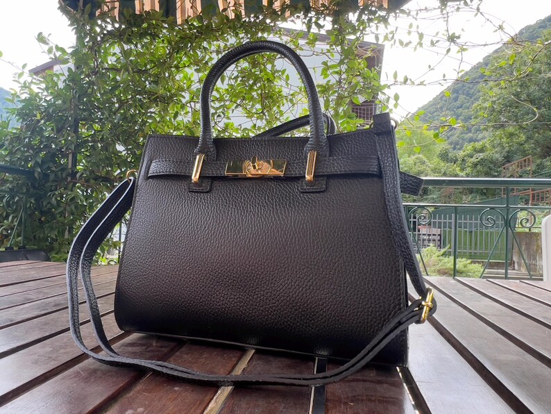 Black Leather Bag Genuine Leather Made in Italy, Authentic Bag Leather