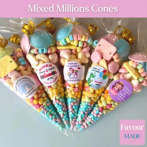 Pre Filled Sweet Cones - Personalised ready made party bag filler, perfect for birthday party favours, wedding favour gift Mixed Millions