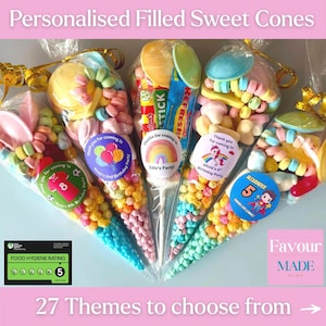 Pre Filled Sweet Cones - Personalised ready made party bag filler, perfect for birthday party favours, wedding favour gift zdjęcie 12