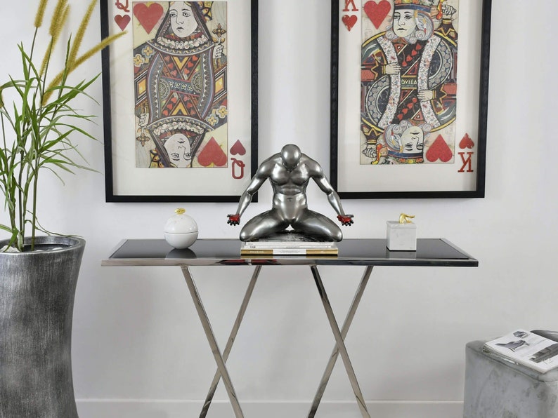 Handmade Sculpture in Resin With Metal Effect Man With Broken Heart and