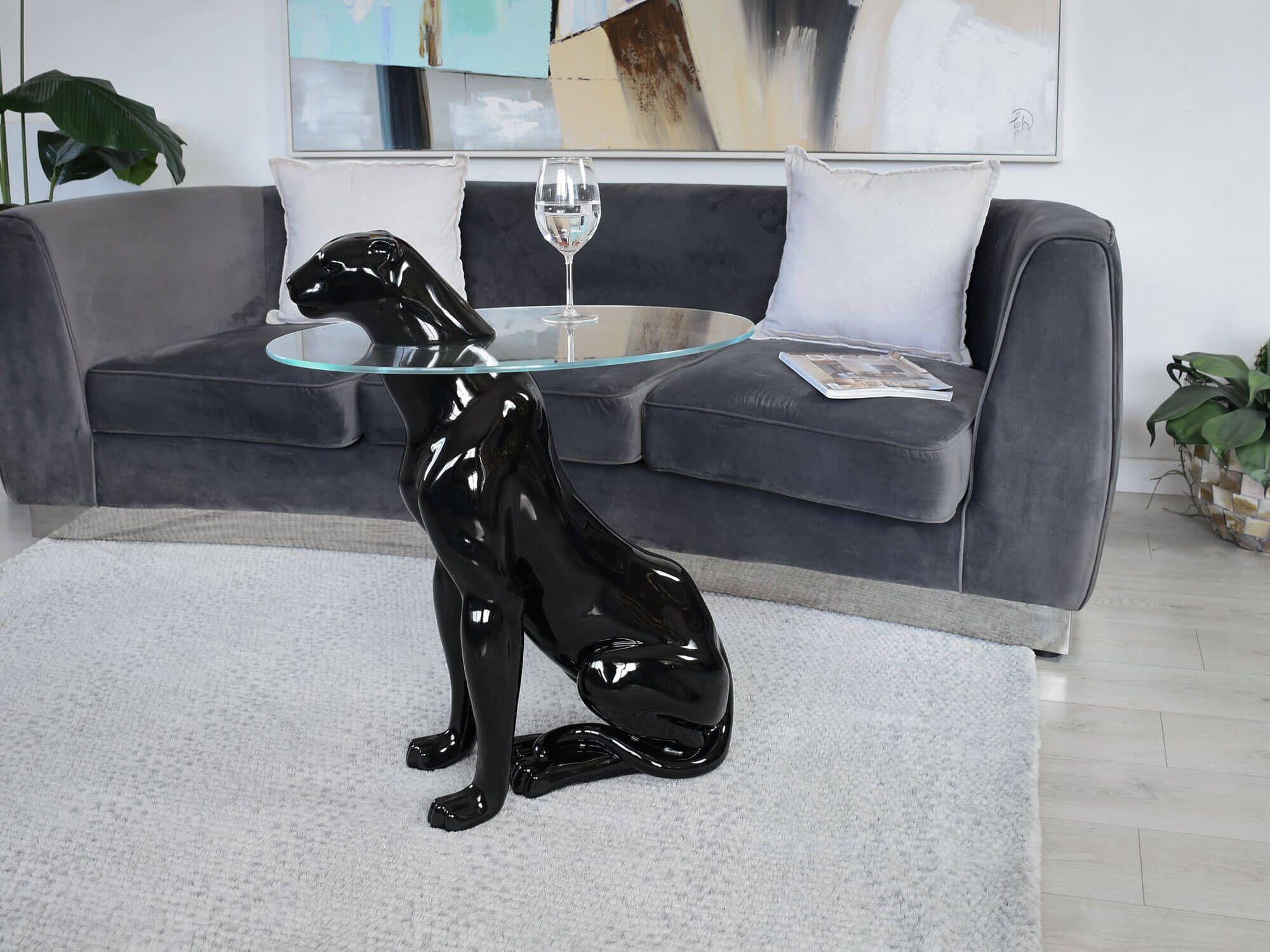 Black Sitting Panther Coffee Table in Resin Pop Art Sculpture With Transparent Tempered Glass Top Etsy