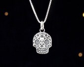 Sterling Silver Sugar Skull - Small, Double Sided - (Charm Only or Necklace)
