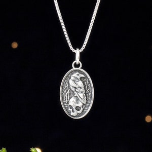 Sterling Silver Raven and Skull VERY SMALL Charm Only or Necklace image 1