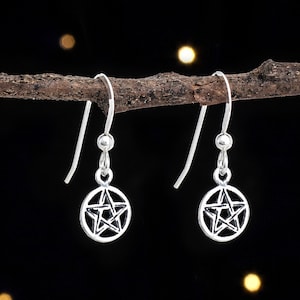 Sterling Silver Teeny Tiny Pentacle Earrings VERY SMALL image 1