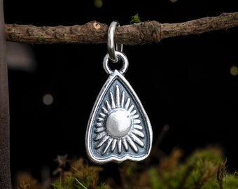 Sterling Silver Little Sun and Moon Planchette - VERY SMALL, Double-Sided - (Charm Only or Necklace)