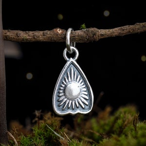 Sterling Silver Little Sun and Moon Planchette VERY SMALL, Double-Sided Charm Only or Necklace image 1