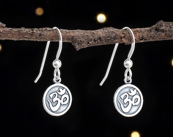 Sterling Silver Teeny Tiny Om Earrings - VERY SMALL, Double Sided