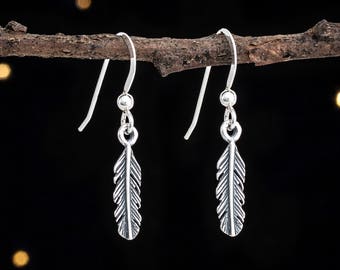 Sterling Silver Teeny TINY Feather Earrings - VERY SMALL