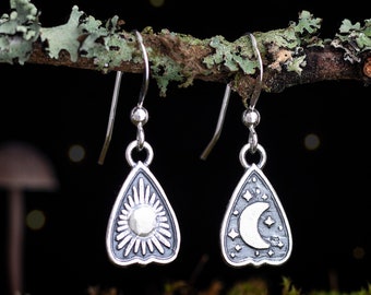 Sterling Silver Little Sun and Moon Planchette Earrings - VERY SMALL, Double-Sided