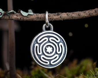 Sterling Silver Hecate's Wheel, Key and Torch - SMALL, Double-Sided - (Charm Only or Necklace)