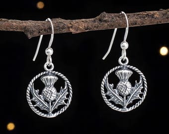 Sterling Silver Scottish Thistle Earrings - SMALL, Double Sided, Lightweight - Ear Wire or Lever Back